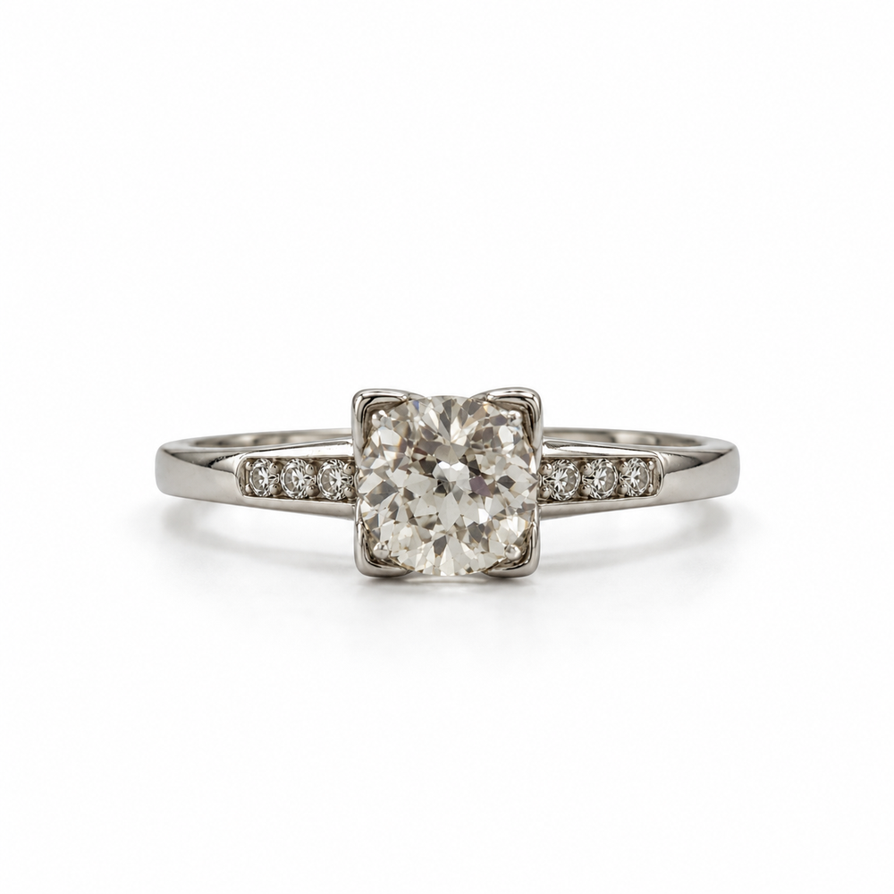 Platinum 1.16ct Vintage European-Cut Diamond Ring