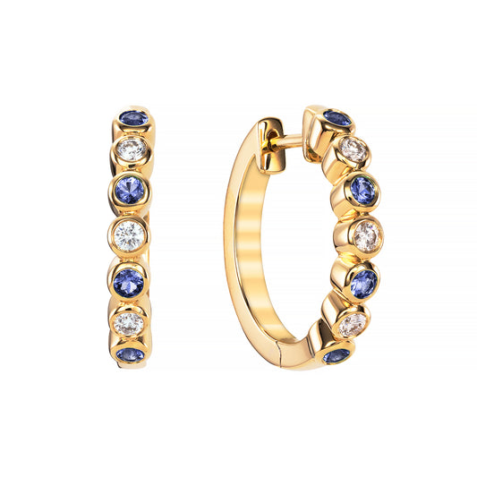14ky .30ctw Sapphire and .23ctw Diamond Bezel Hoops
