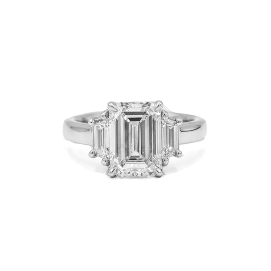Platinum 3.00ct Emerald-Cut 3 Stone Diamond Ring