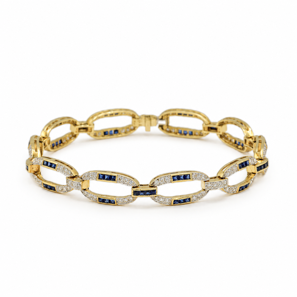 18ky 3.0ctw Vintage Natural Diamond & Sapphire Link Bracelet