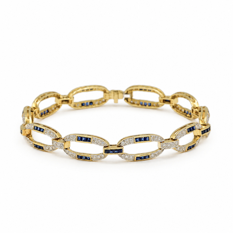 18ky 3.0ctw Vintage Natural Diamond & Sapphire Link Bracelet