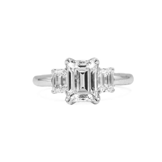 18ky 3-Stone Emerald-Cut Butter-Cup Diamond Ring