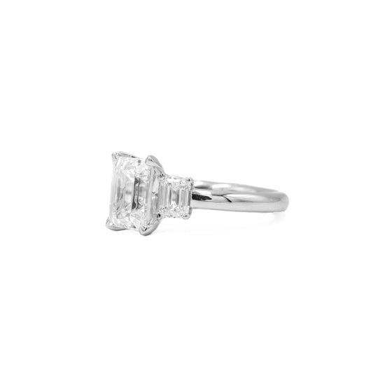 18ky 3-Stone Emerald-Cut Butter-Cup Diamond Ring
