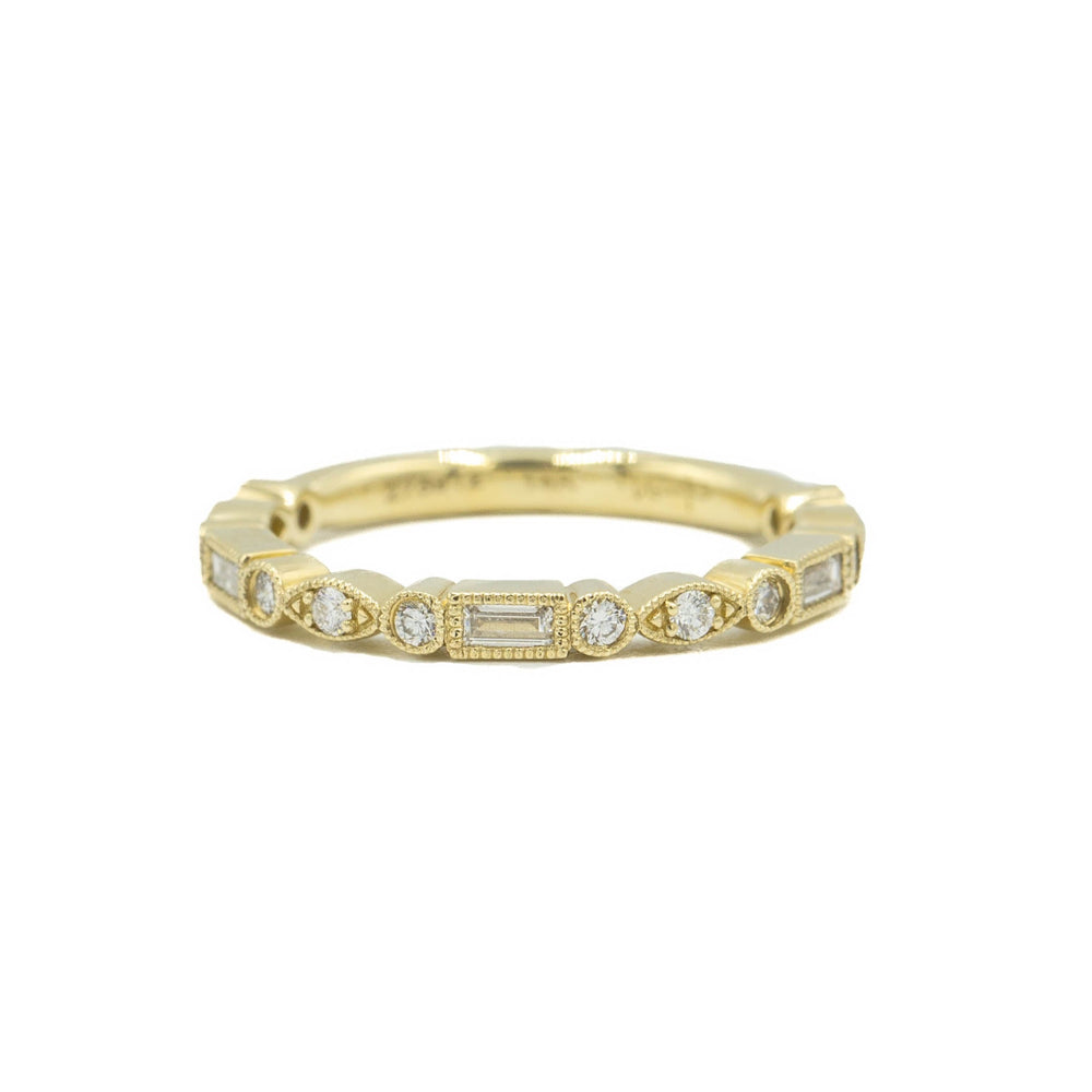 14ky Baguette & Multi Shaped Diamond Bezel Band