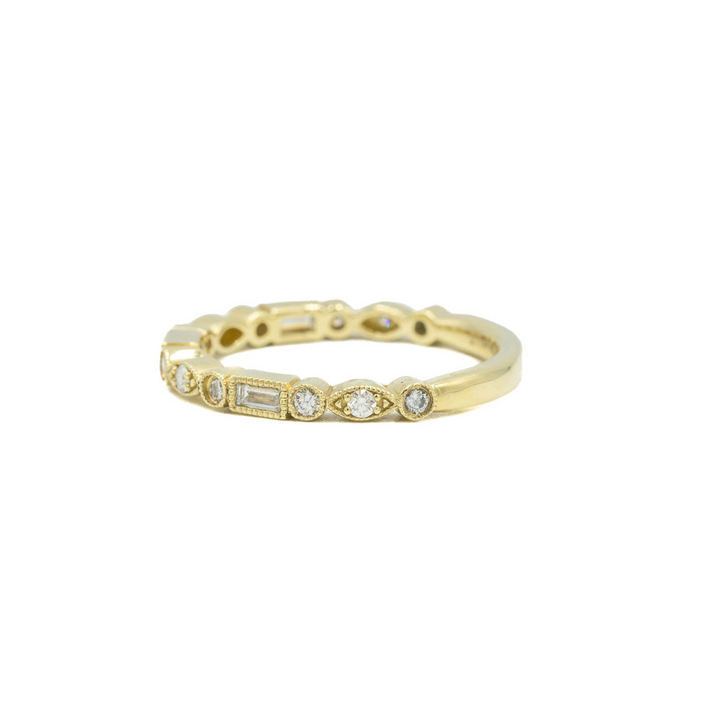 14ky Baguette & Multi Shaped Diamond Bezel Band