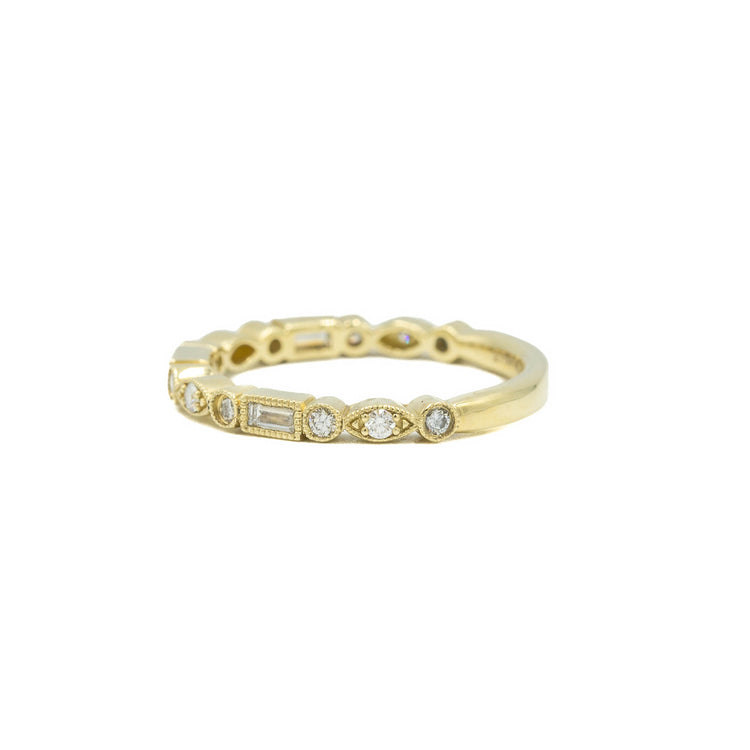 14ky Baguette & Multi Shaped Diamond Bezel Band