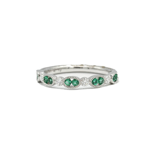 14kw Oval Bezel Diamond & Emerald Band