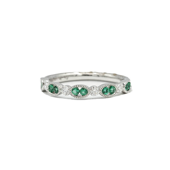 14kw Oval Bezel Diamond & Emerald Band