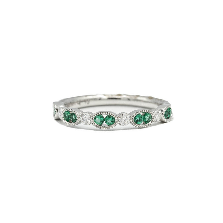 14kw Oval Bezel Diamond & Emerald Band