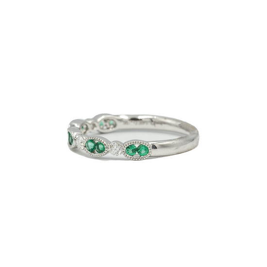 14kw Oval Bezel Diamond & Emerald Band