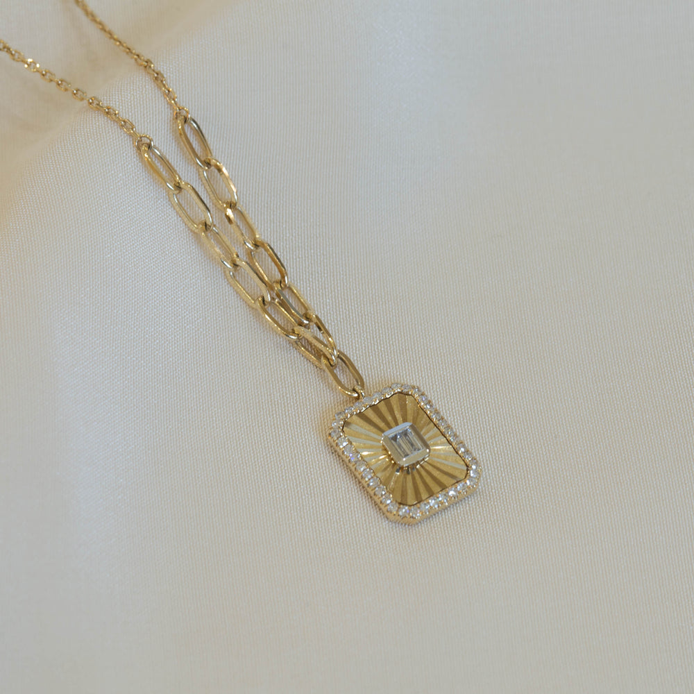 Fluted Baguette and Pave Diamond Pendant