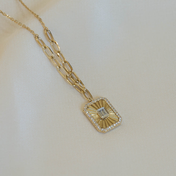 Fluted Baguette and Pave Diamond Pendant
