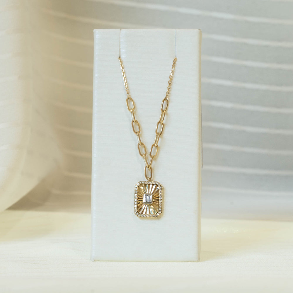 Fluted Baguette and Pave Diamond Pendant