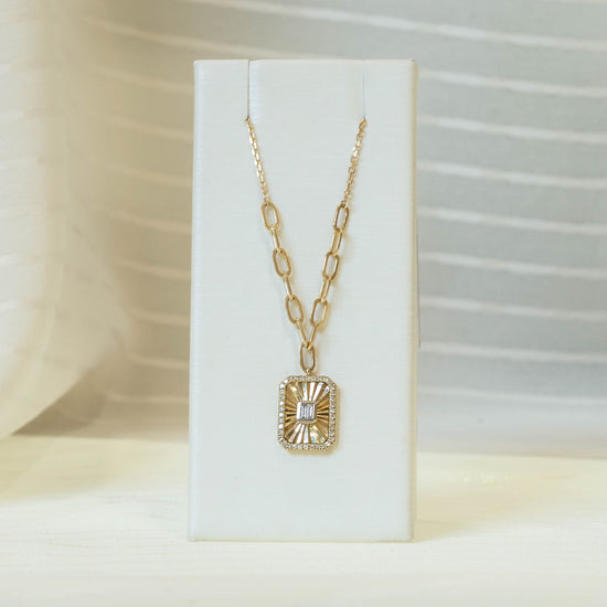 Fluted Baguette and Pave Diamond Pendant