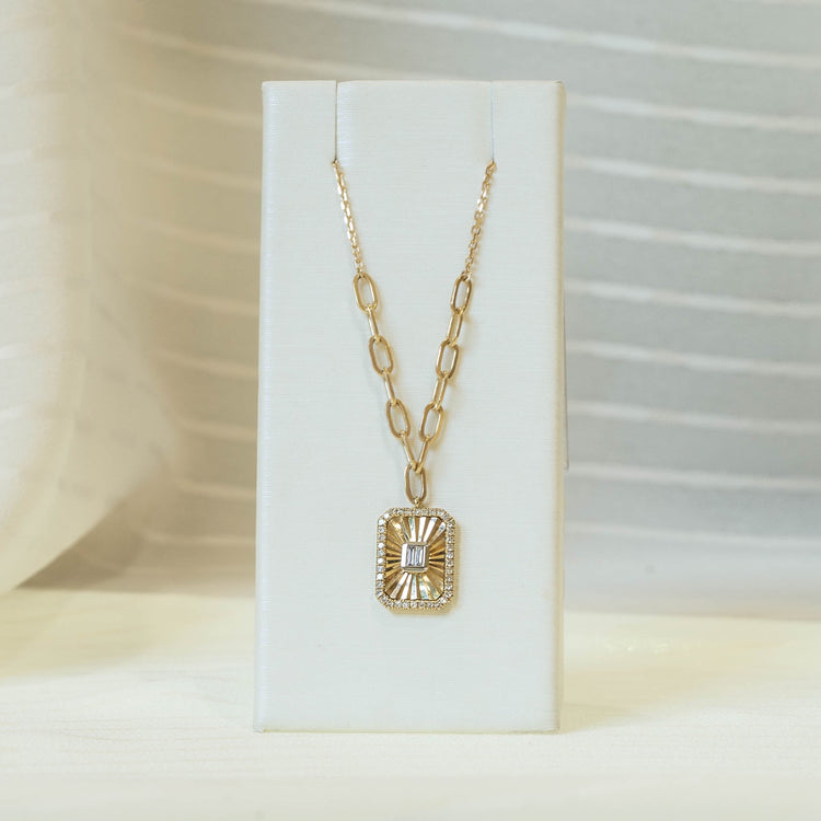 Fluted Baguette and Pave Diamond Pendant