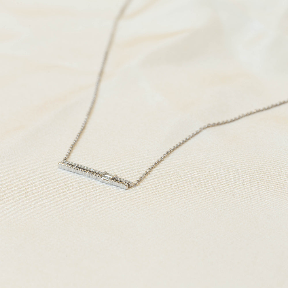 14kw .12ctw Round & Baguette-Cut Diamond Bar Necklace by Uneek Jewelry