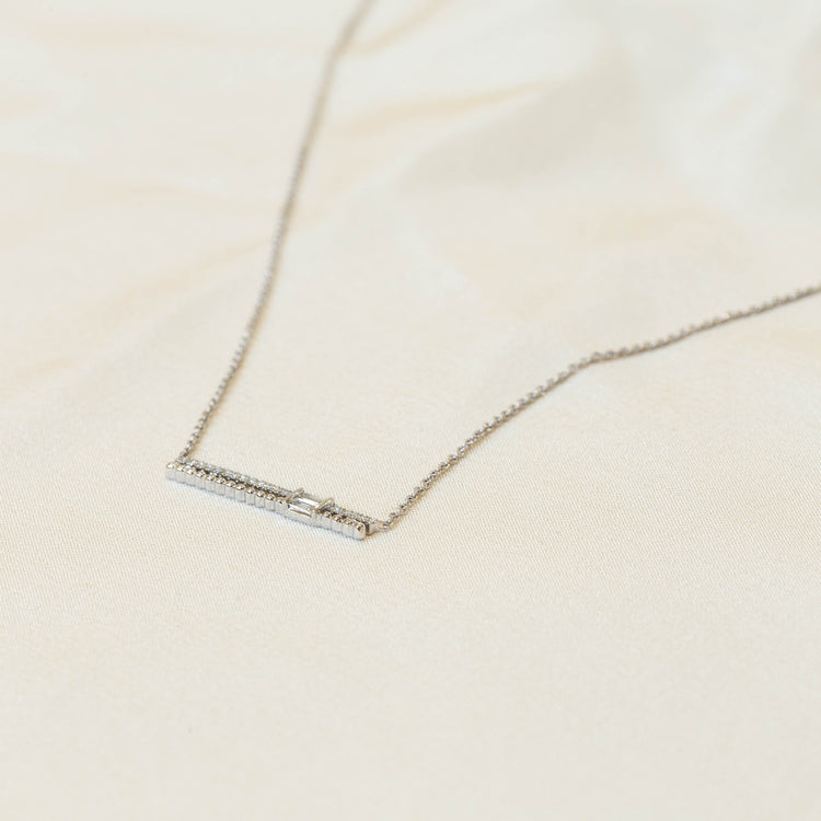 14kw .27ctw Round & Baguette-Cut Diamond Bar Necklace by Uneek Jewelry