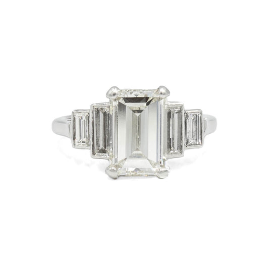 Platinum Vintage Emerald-Cut 5 Stone Diamond Ring