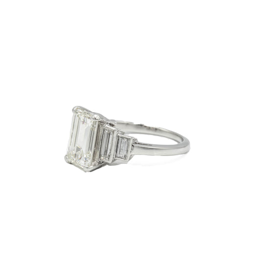 Platinum Vintage Emerald-Cut 5 Stone Diamond Ring