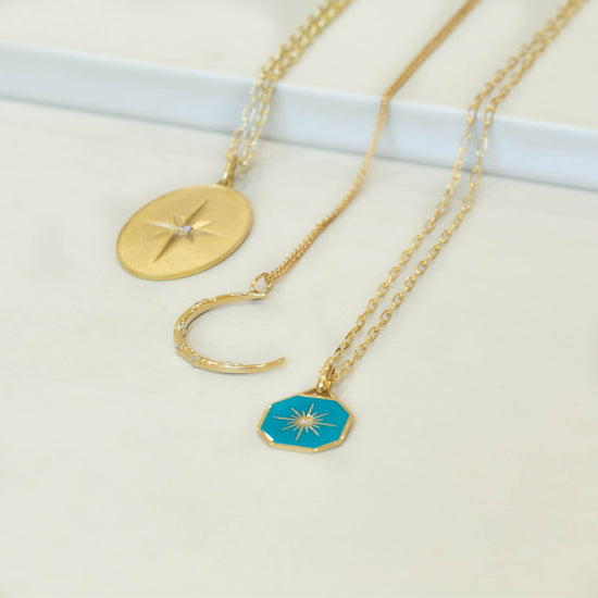 14ky Sprinkled Moon Crescent Necklace