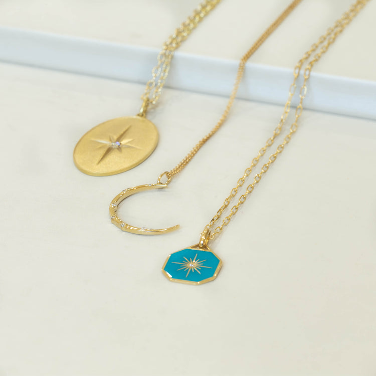 14ky Sprinkled Moon Crescent Necklace