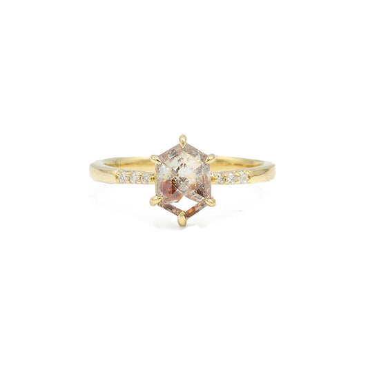 14ky 1.39ct Hexagon Calico Salt & Pepper "Amry" Diamond Ring