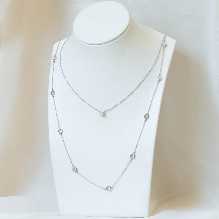 14kw 1.51ct Diamond Bezel Station Necklace