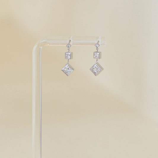 1.12ctw Triple Diamond Bezel Dangle Earrings