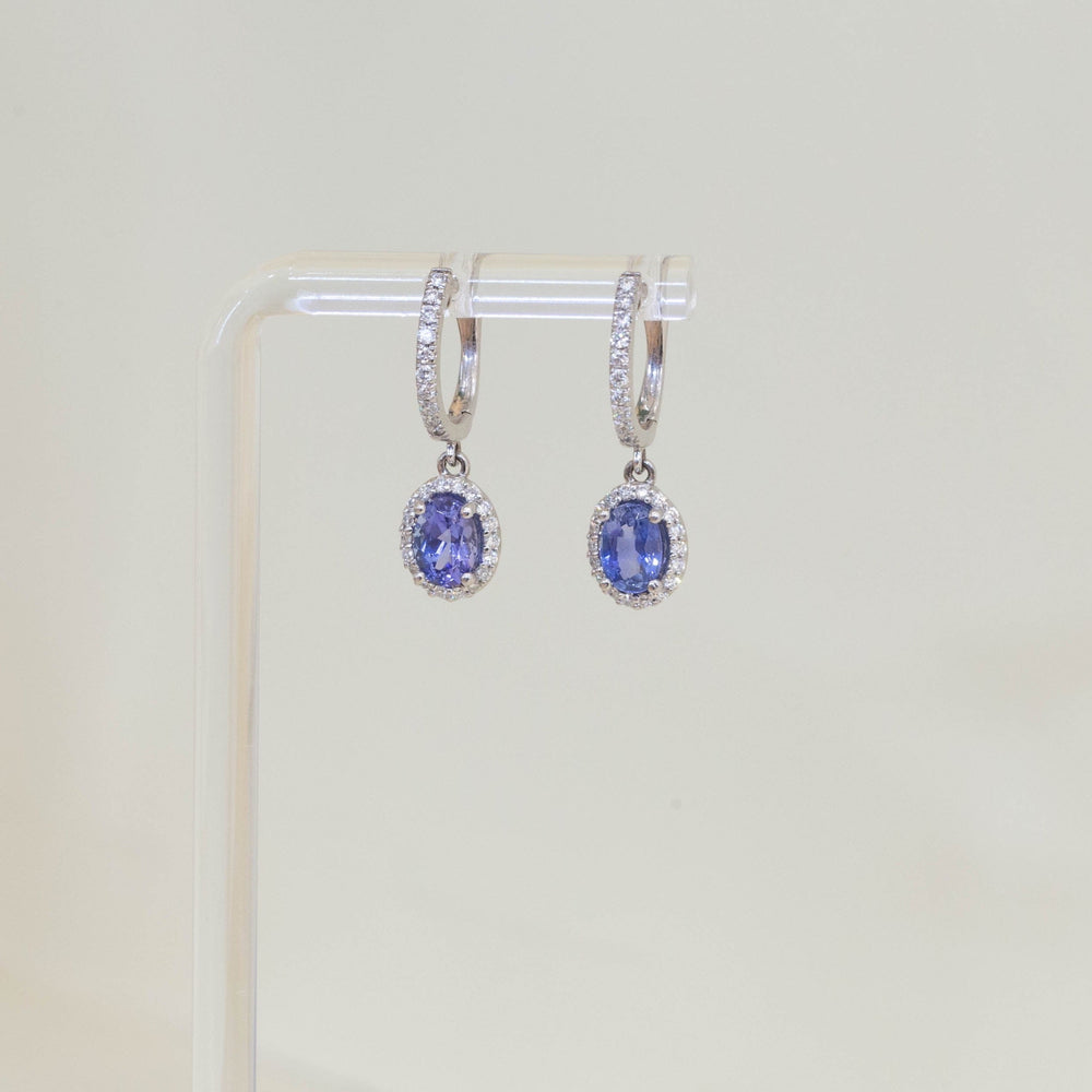 2.02ctw Oval Sapphire Halo Dangle Earrings