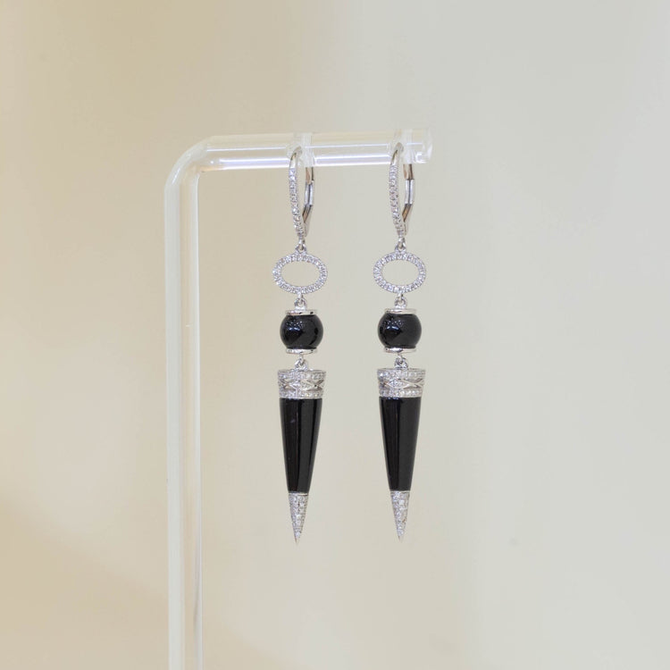 8.51ctw Black Onyx & .20ctw Diamond Earrings