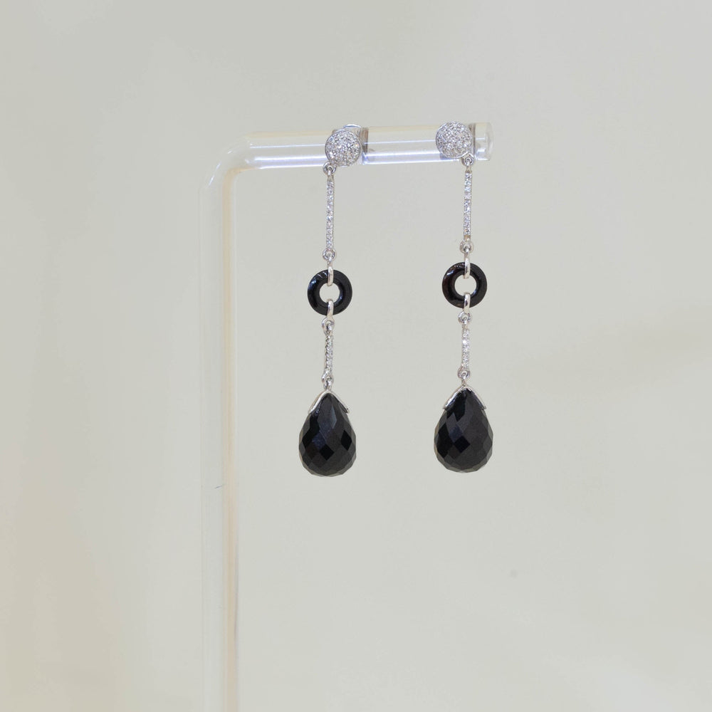 9.18ctw Black Onyx & .32ctw Diamond Dangle Earrings