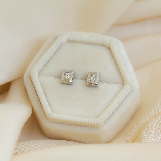 18kw Asscher Diamond Bezel Earrings