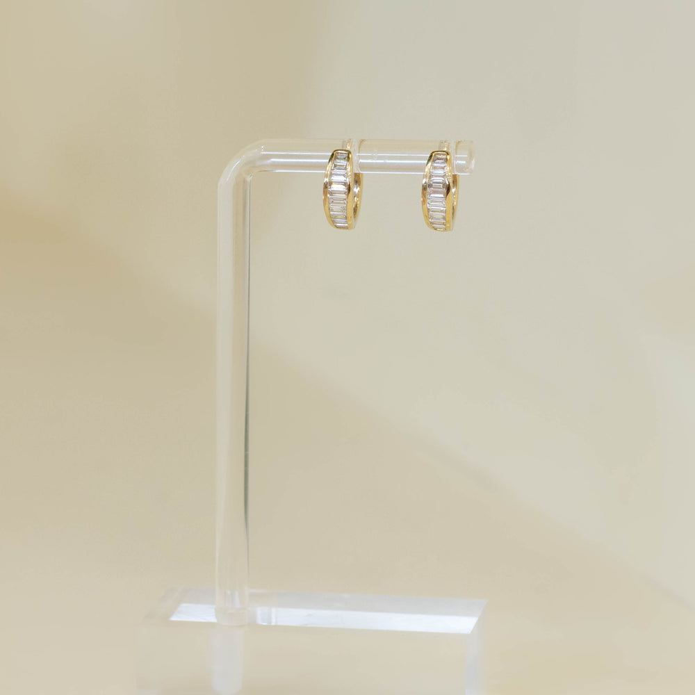 14ky Baguette Diamond & Gold Huggie Earrings