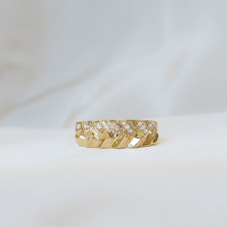 14ky Diamond & Gold Geometric Wide Band by Facet Barcelona