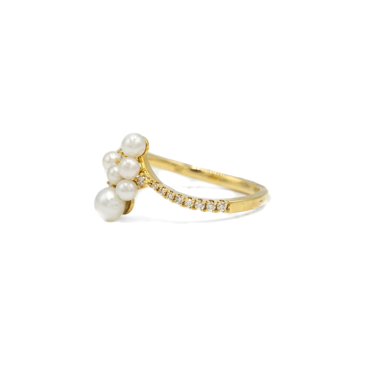 14ky Pearl & Diamond Cluster Ring