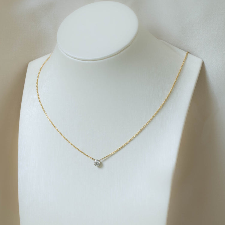Diamond Necklace / 14k White Gold Diamond Solitaire Bezel Necklace 0.20ct  /Solitaire Diamond Pendant/Floating Diamond/Gold Diamond Necklace