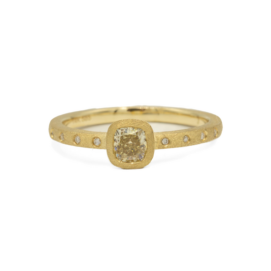 14ky .41ct Champagne Cushion Bezel Diamond Ring