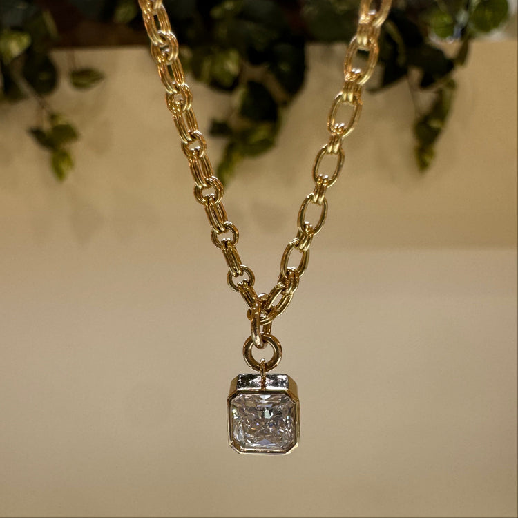 14ky .93ct Bezel-Set Radiant Lab Diamond Necklace