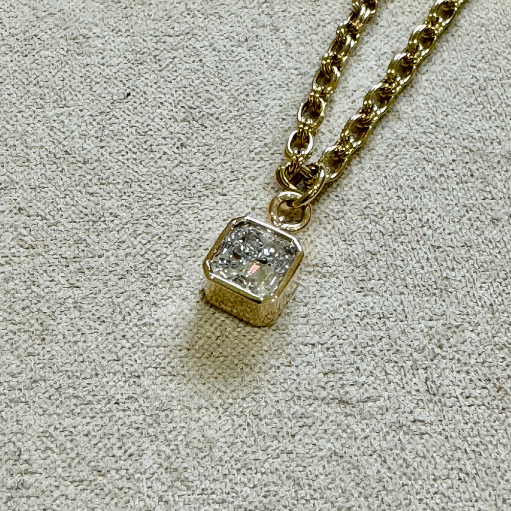 14ky .93ct Bezel-Set Radiant Lab Diamond Necklace