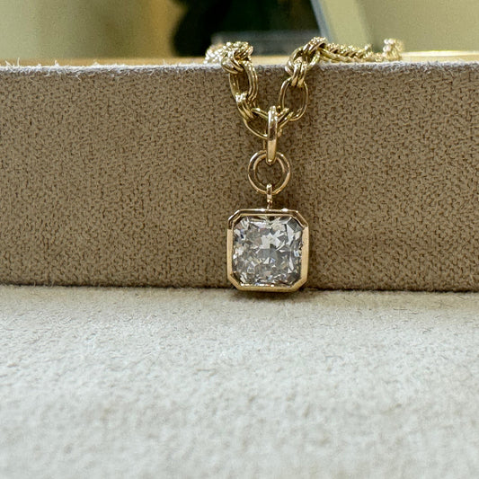 14ky .93ct Bezel-Set Radiant Lab Diamond Necklace