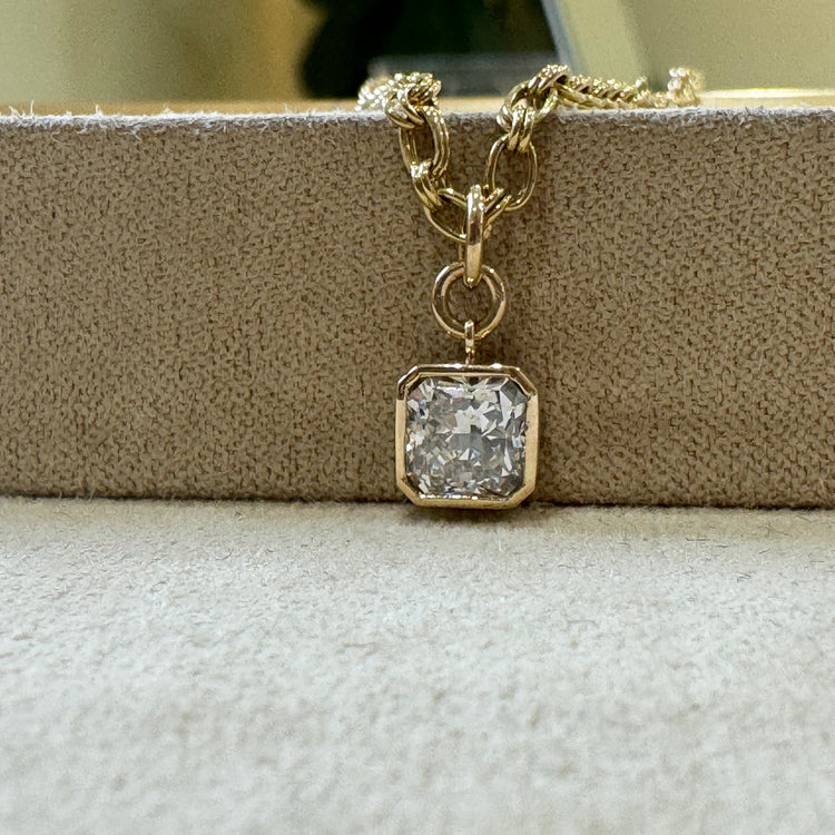 14ky .93ct Bezel-Set Radiant Lab Diamond Necklace