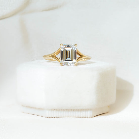 14ky Emerald Split Shank Hidden Halo Diamond Ring