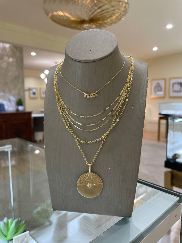 14ky 5-Diamond Bezel Necklace