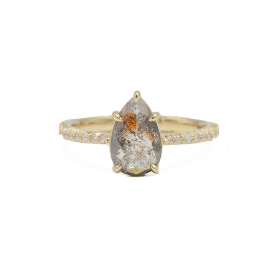 14ky 1.15ct Pear Calico Salt & Pepper "Tessa" Diamond Ring