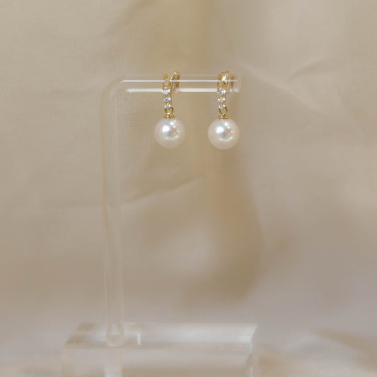 14ky Pearl & Diamond Drop Earrings