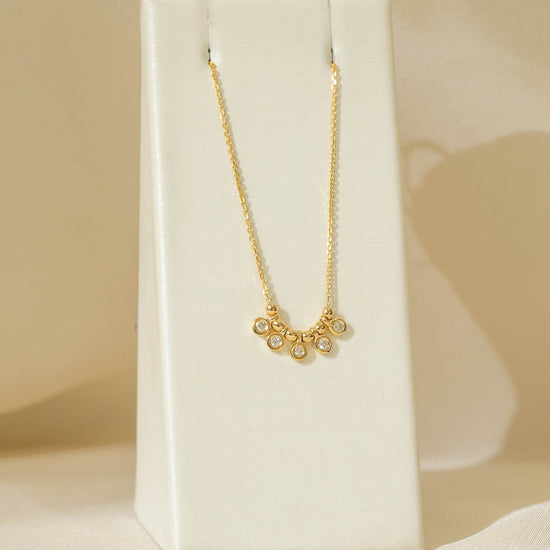 14ky 5-Diamond Bezel Necklace