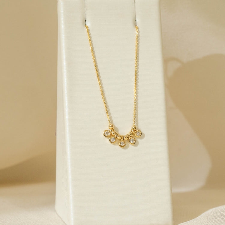 14ky 5-Diamond Bezel Necklace