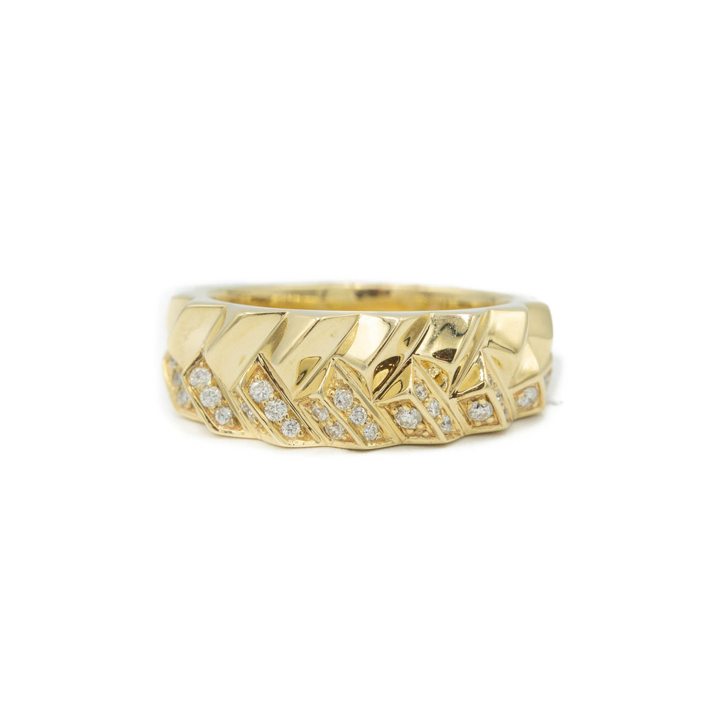 14ky Diamond & Gold Geometric Wide Band by Facet Barcelona