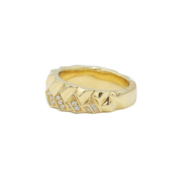 14ky Diamond & Gold Geometric Wide Band by Facet Barcelona