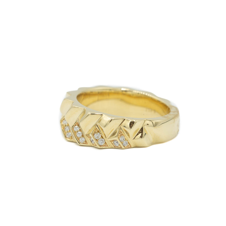 14ky Diamond & Gold Geometric Wide Band by Facet Barcelona